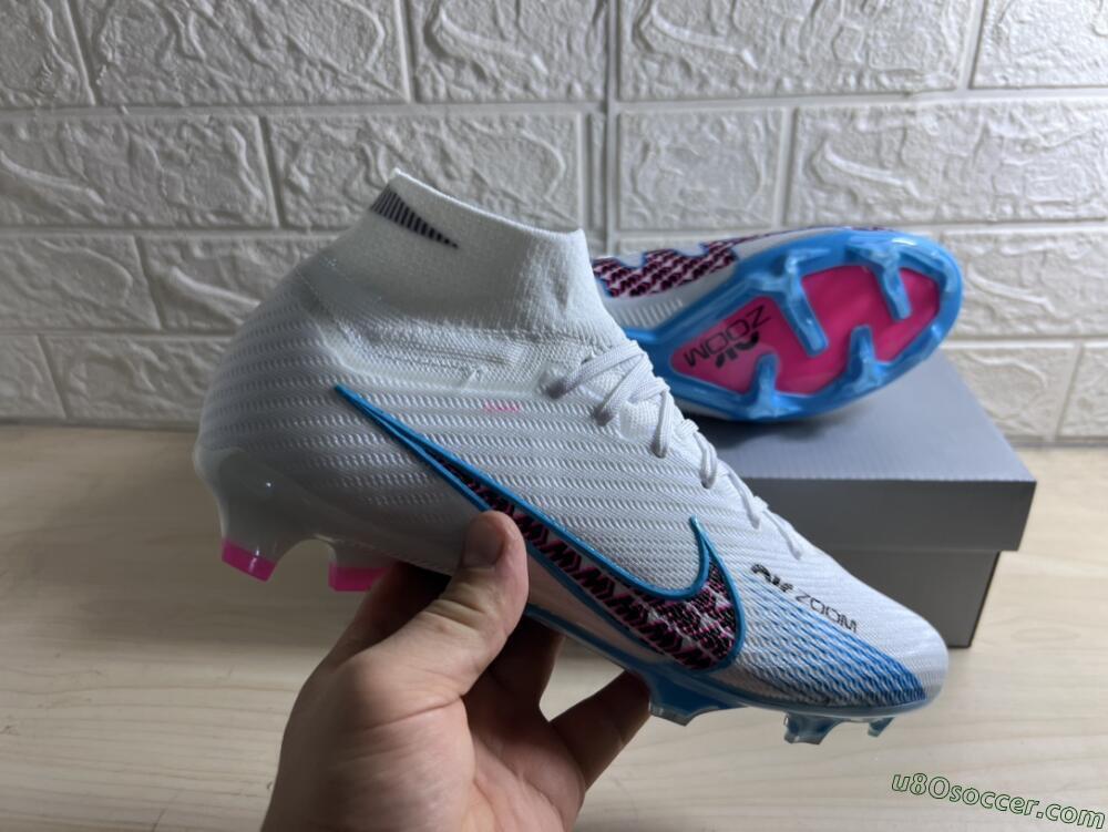 Nike Air Zoom Mercurial Superfly 9 Elite FG Firm Ground Soccer Cleats - White/Blue/Pink