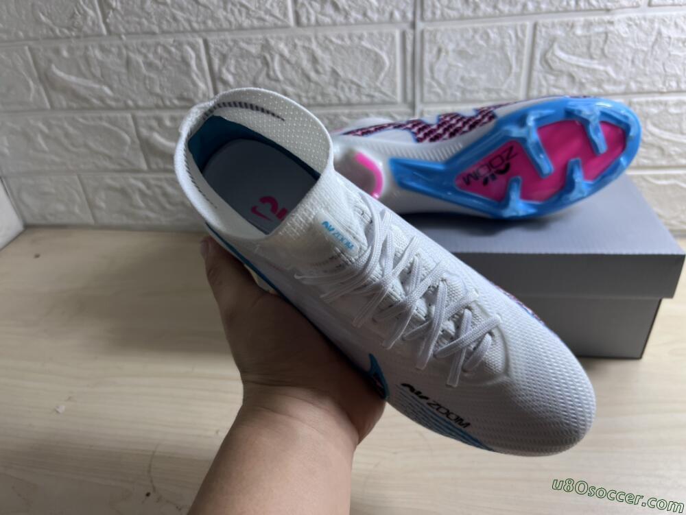 Nike Air Zoom Mercurial Superfly 9 Elite FG Firm Ground Soccer Cleats - White/Blue/Pink
