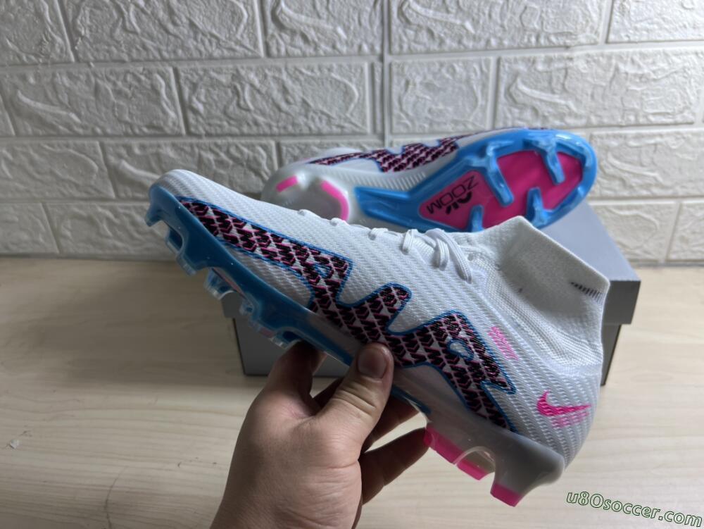 Nike Air Zoom Mercurial Superfly 9 Elite FG Firm Ground Soccer Cleats - White/Blue/Pink