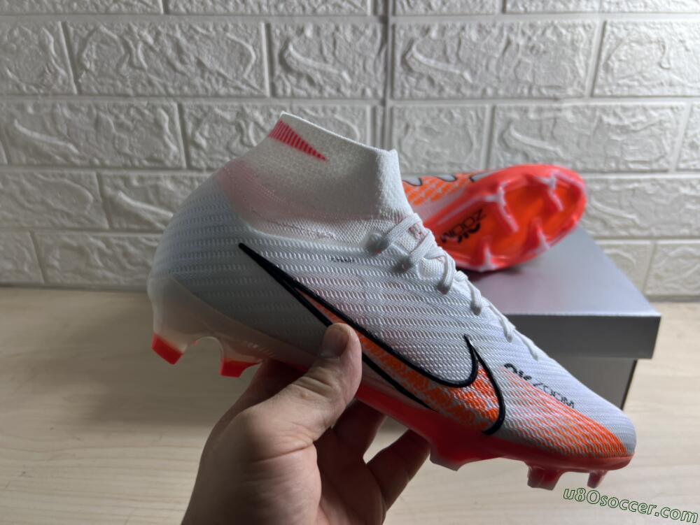 Nike Air Zoom Mercurial Superfly 9 Elite FG Firm Ground Soccer Cleats - White/Orange/Black