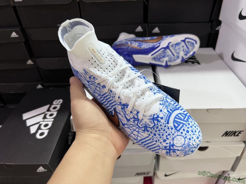 Nike Air Zoom Mercurial Superfly 9 Elite FG Firm Ground Soccer Cleats - White/Blue/Red