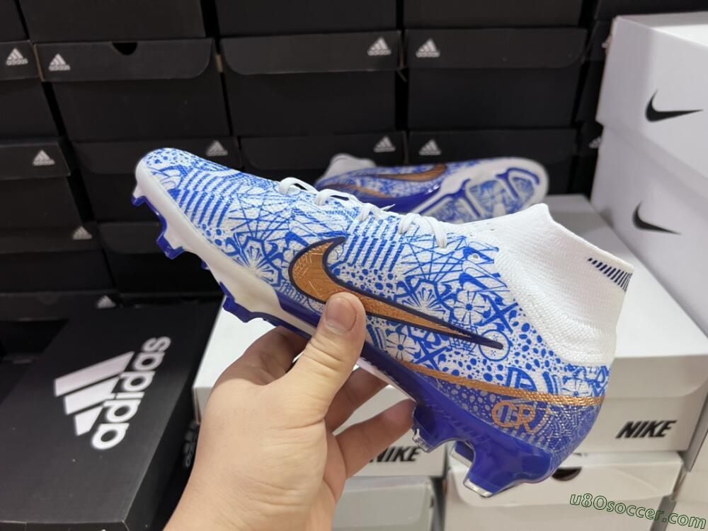 Nike Air Zoom Mercurial Superfly 9 Elite FG Firm Ground Soccer Cleats - White/Blue/Red