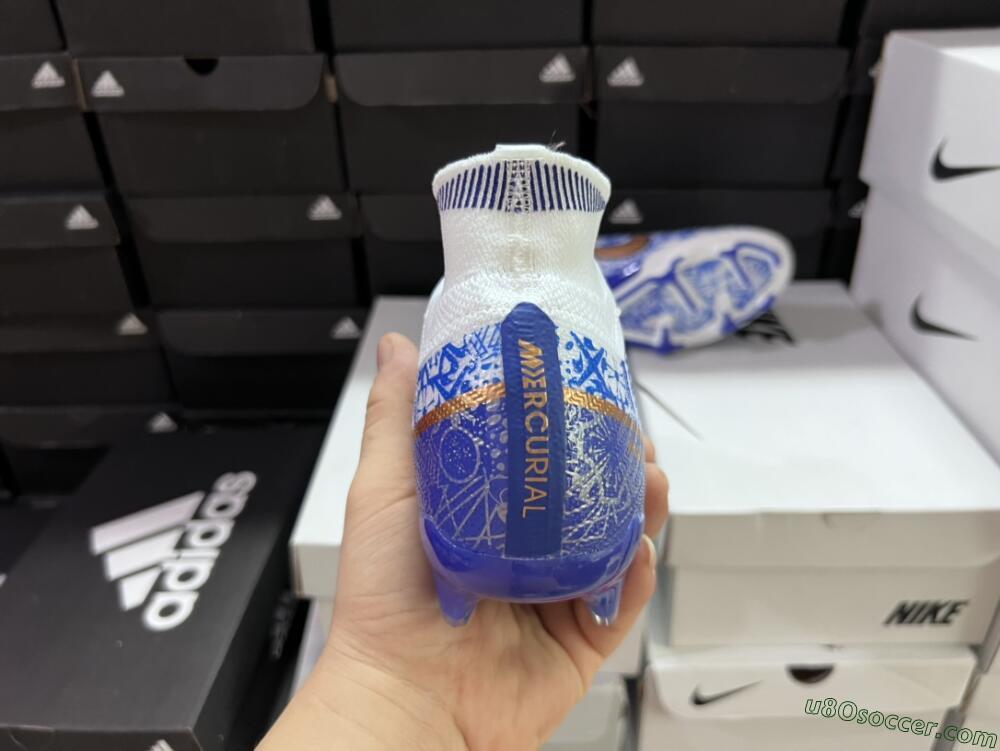 Nike Air Zoom Mercurial Superfly 9 Elite FG Firm Ground Soccer Cleats - White/Blue/Red