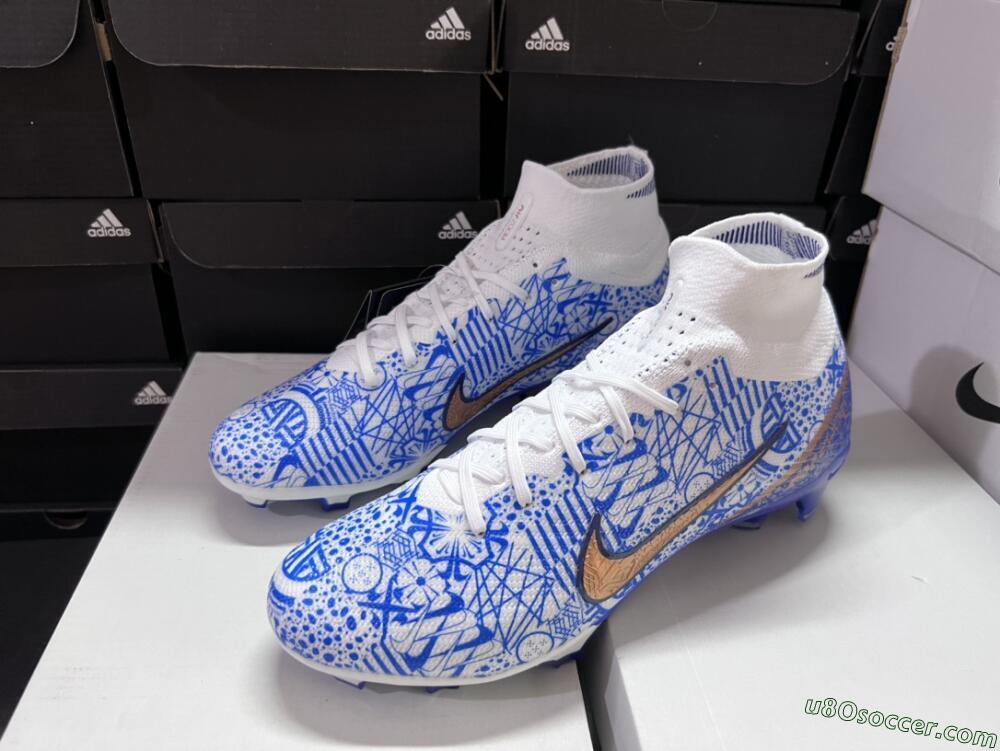 Nike Air Zoom Mercurial Superfly 9 Elite FG Firm Ground Soccer Cleats - White/Blue/Red