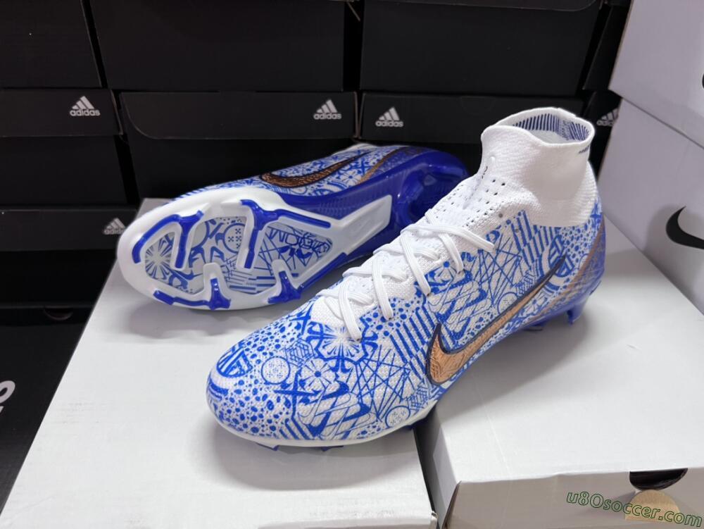 Nike Air Zoom Mercurial Superfly 9 Elite FG Firm Ground Soccer Cleats - White/Blue/Red