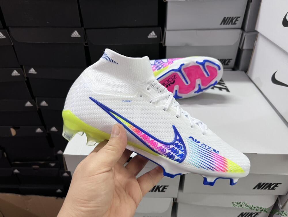 Nike Air Zoom Mercurial Superfly 9 Elite FG Firm Ground Soccer Cleats - White/Pink/Blue