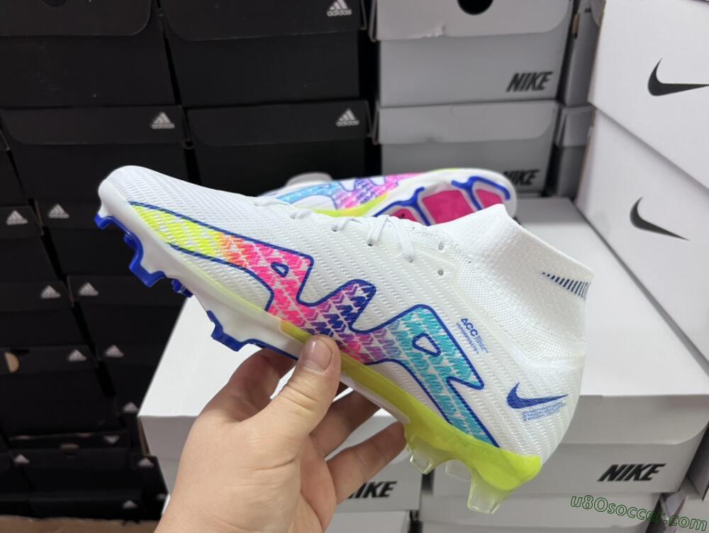 Nike Air Zoom Mercurial Superfly 9 Elite FG Firm Ground Soccer Cleats - White/Pink/Blue