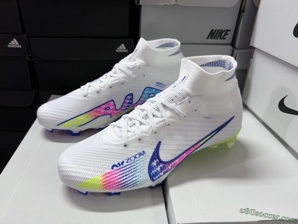 Nike Air Zoom Mercurial Superfly 9 Elite FG Firm Ground Soccer Cleats - White/Pink/Blue