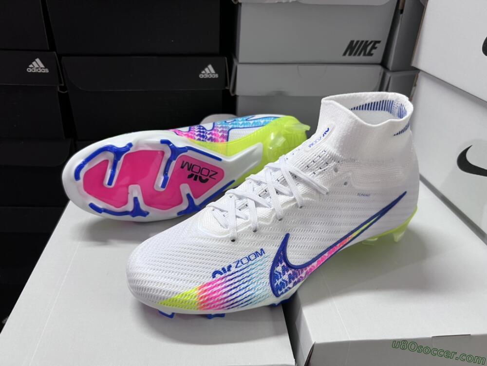 Nike Air Zoom Mercurial Superfly 9 Elite FG Firm Ground Soccer Cleats - White/Pink/Blue