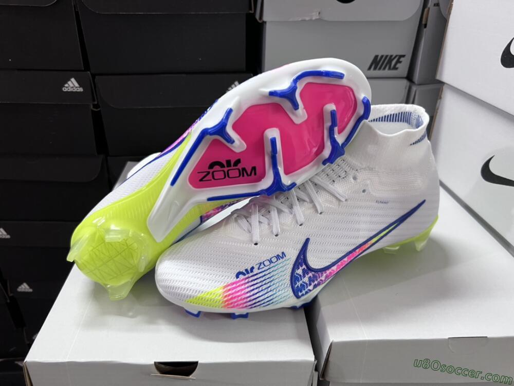 Nike Air Zoom Mercurial Superfly 9 Elite FG Firm Ground Soccer Cleats - White/Pink/Blue