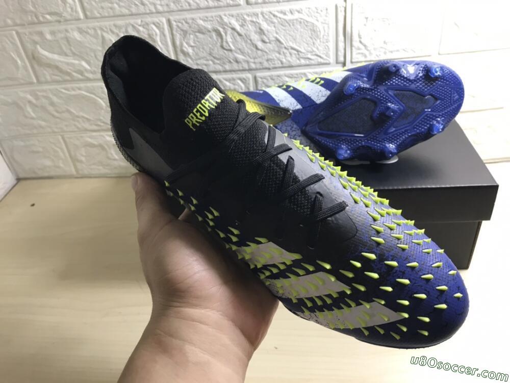 Adidas Predator Freak.1 Low FG Firm Ground Soccer Cleats - Black/Blue/Green