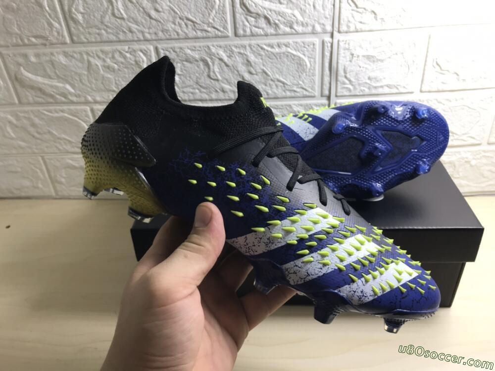Adidas Predator Freak.1 Low FG Firm Ground Soccer Cleats - Black/Blue/Green