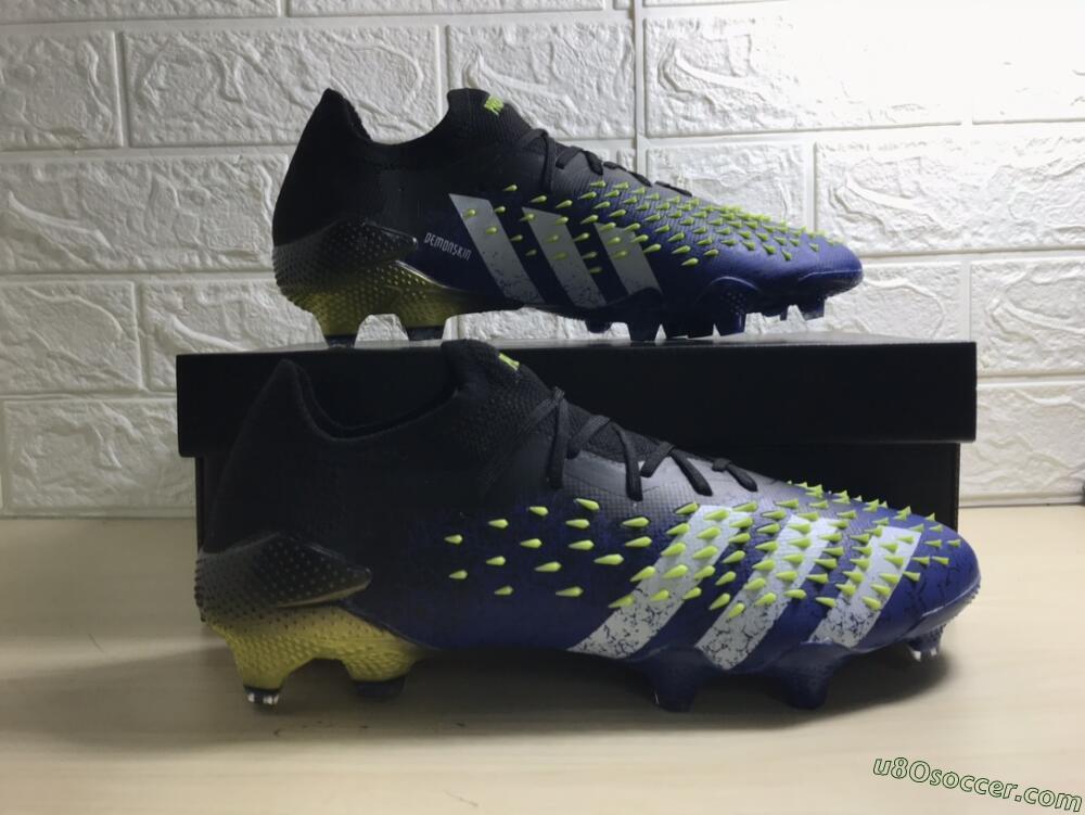 Adidas Predator Freak.1 Low FG Firm Ground Soccer Cleats - Black/Blue/Green