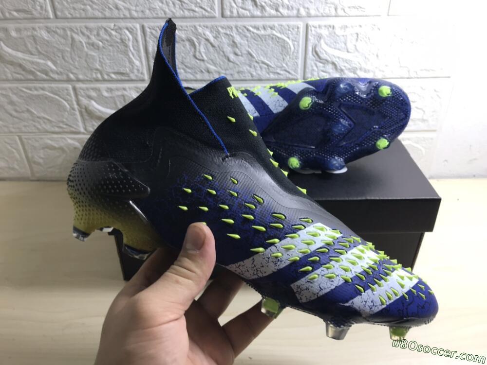 Adidas Predator Freak+ FG Firm Ground Soccer Cleats - Black/White/Blue