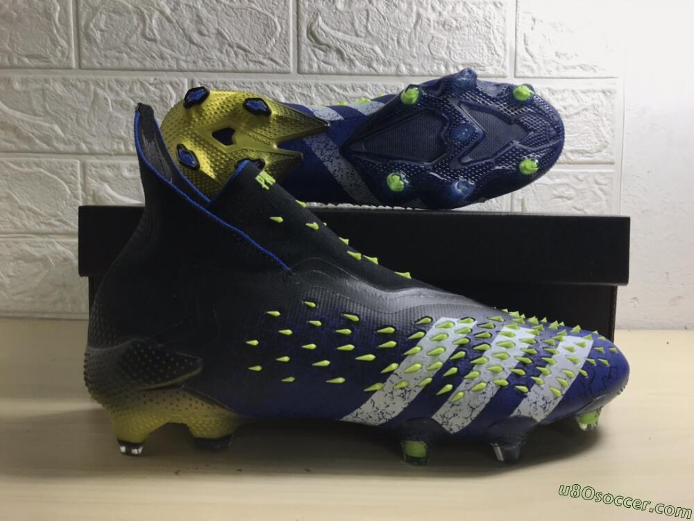 Adidas Predator Freak+ FG Firm Ground Soccer Cleats - Black/White/Blue