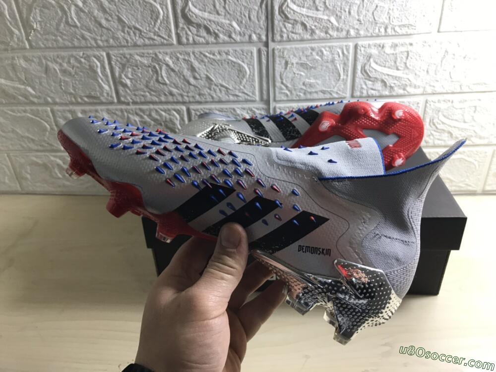 Adidas Predator Freak+ FG Firm Ground Soccer Cleats - Silver/Black/Blue/Red