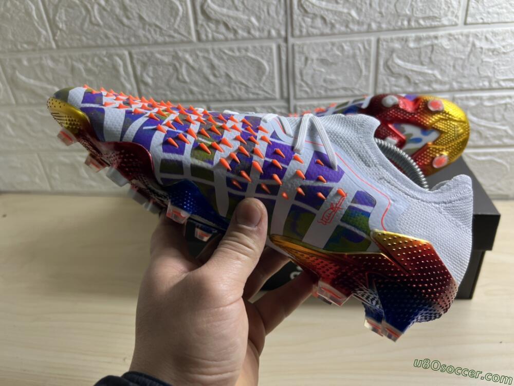 Adidas Predator Freak.1 Low FG Firm Ground Soccer Cleats - White/Blue/Orange/Gold
