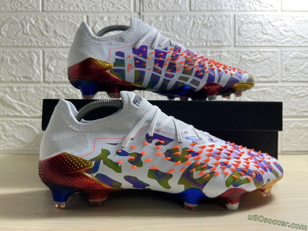 Adidas Predator Freak.1 Low FG Firm Ground Soccer Cleats - White/Blue/Orange/Gold