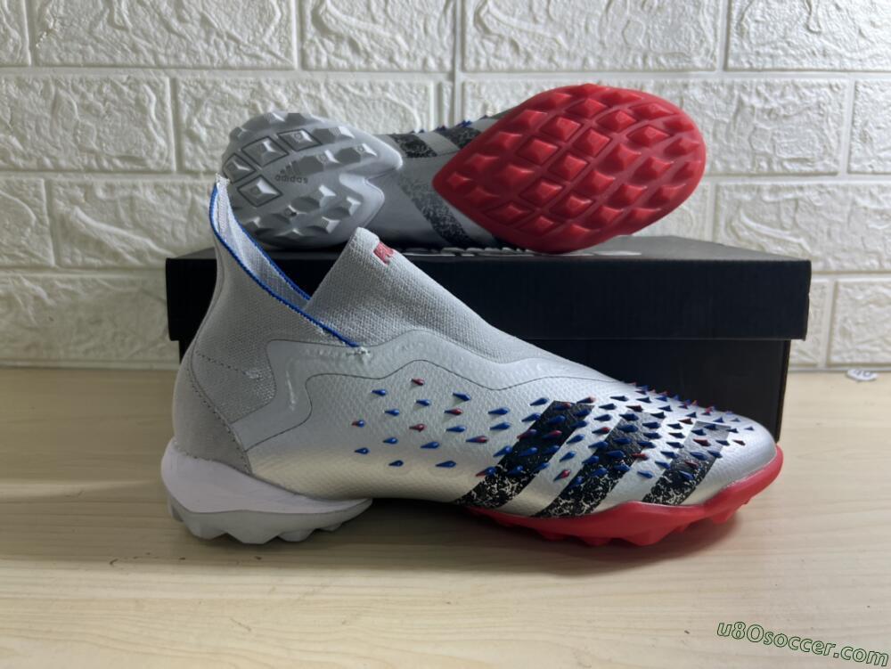 Adidas Predator Freak+ TF Artificial Turf Soccer Shoes - Silver/Blue/Red