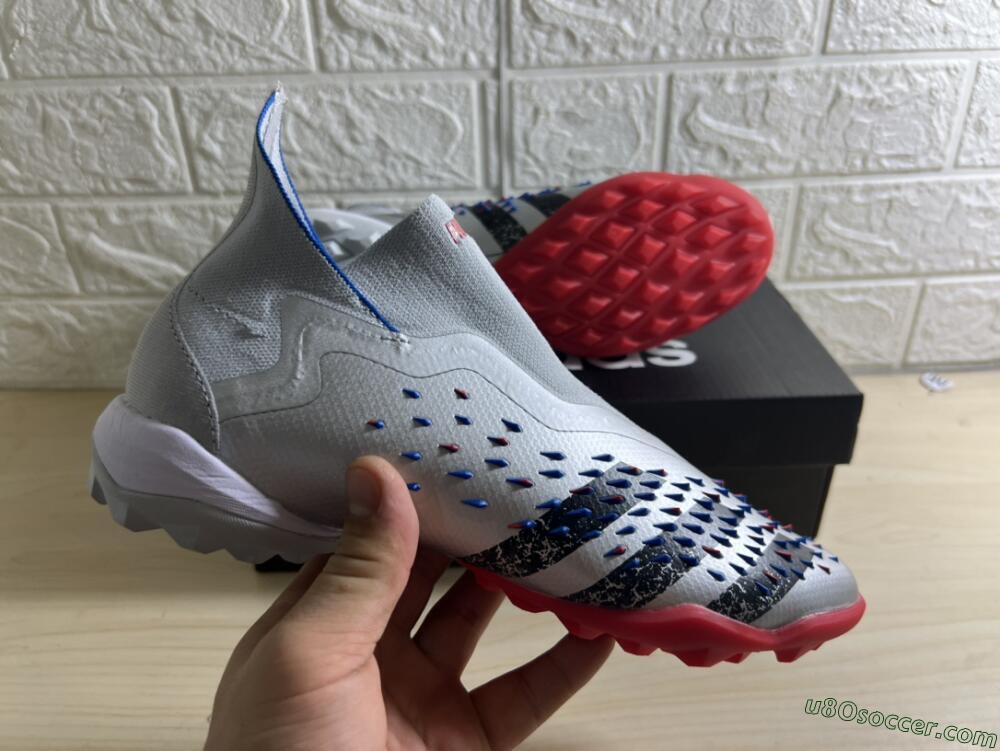 Adidas Predator Freak+ TF Artificial Turf Soccer Shoes - Silver/Blue/Red