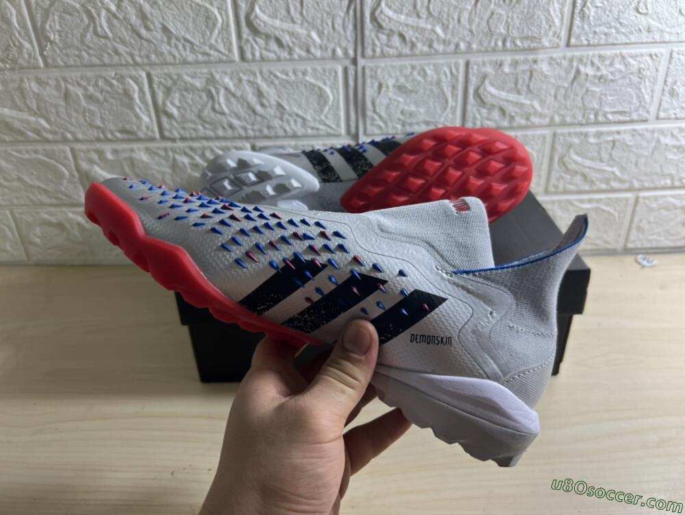Adidas Predator Freak+ TF Artificial Turf Soccer Shoes - Silver/Blue/Red