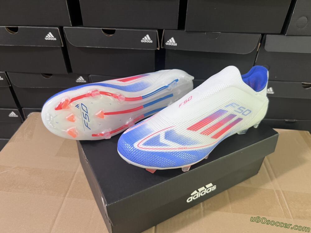 Adidas F50 Adizero FG Firm Ground Soccer Cleats - White/Blue/Orange