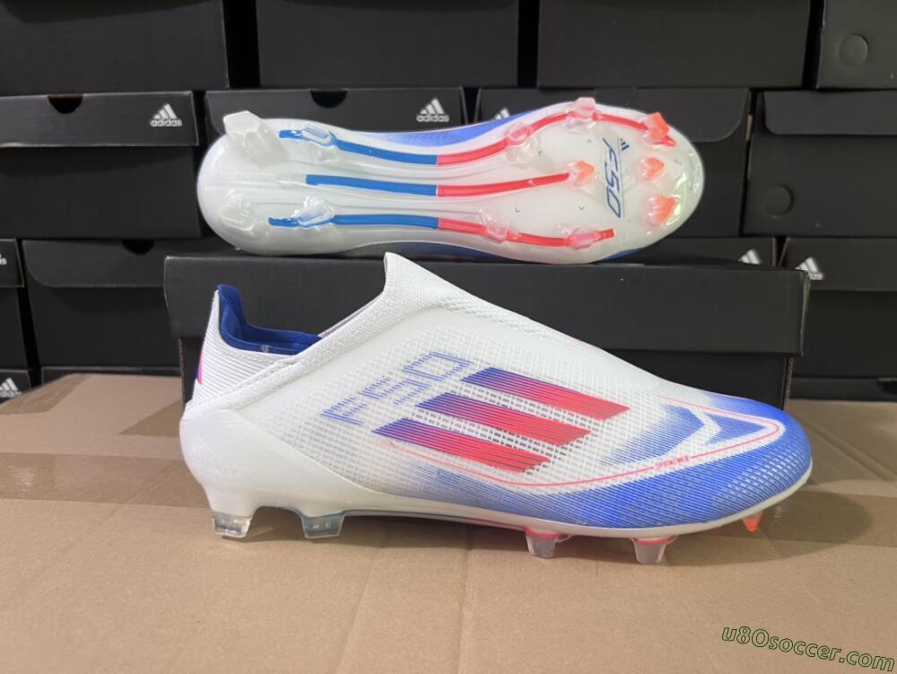 Adidas F50 Adizero FG Firm Ground Soccer Cleats - White/Blue/Orange