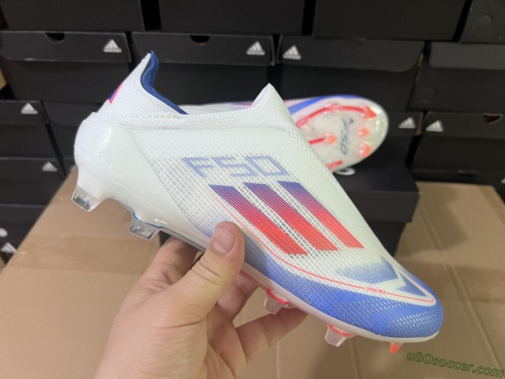 Adidas F50 Adizero FG Firm Ground Soccer Cleats - White/Blue/Orange