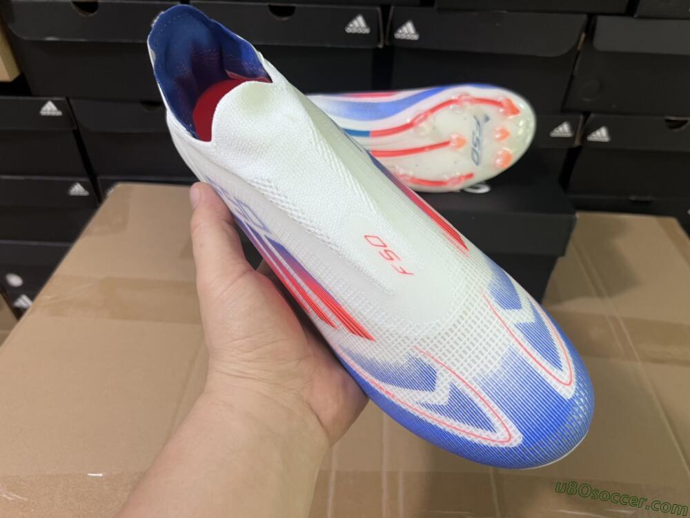 Adidas F50 Adizero FG Firm Ground Soccer Cleats - White/Blue/Orange