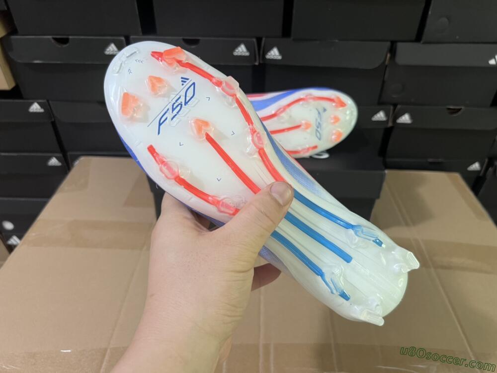 Adidas F50 Adizero FG Firm Ground Soccer Cleats - White/Blue/Orange