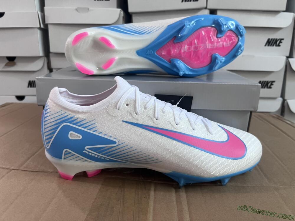Nike Air Zoom Mercurial Vapor 16 Elite FG Firm Ground Soccer Cleats - White/Pink/Blue