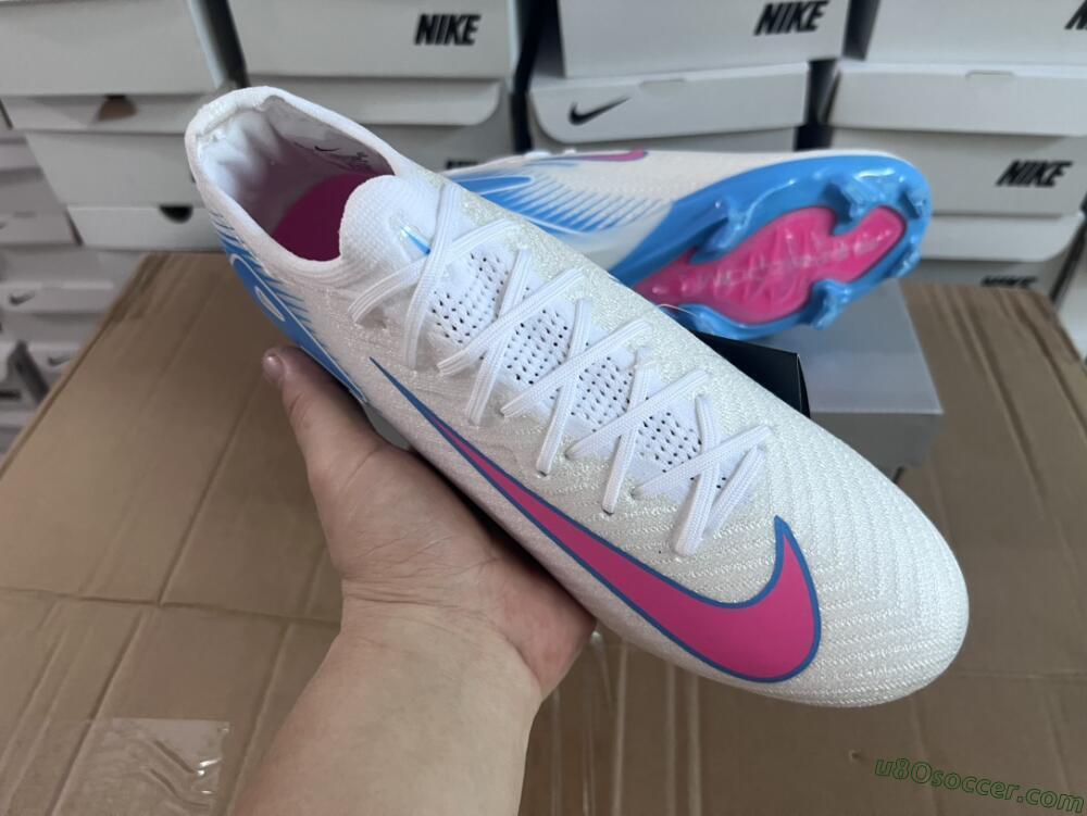Nike Air Zoom Mercurial Vapor 16 Elite FG Firm Ground Soccer Cleats - White/Pink/Blue
