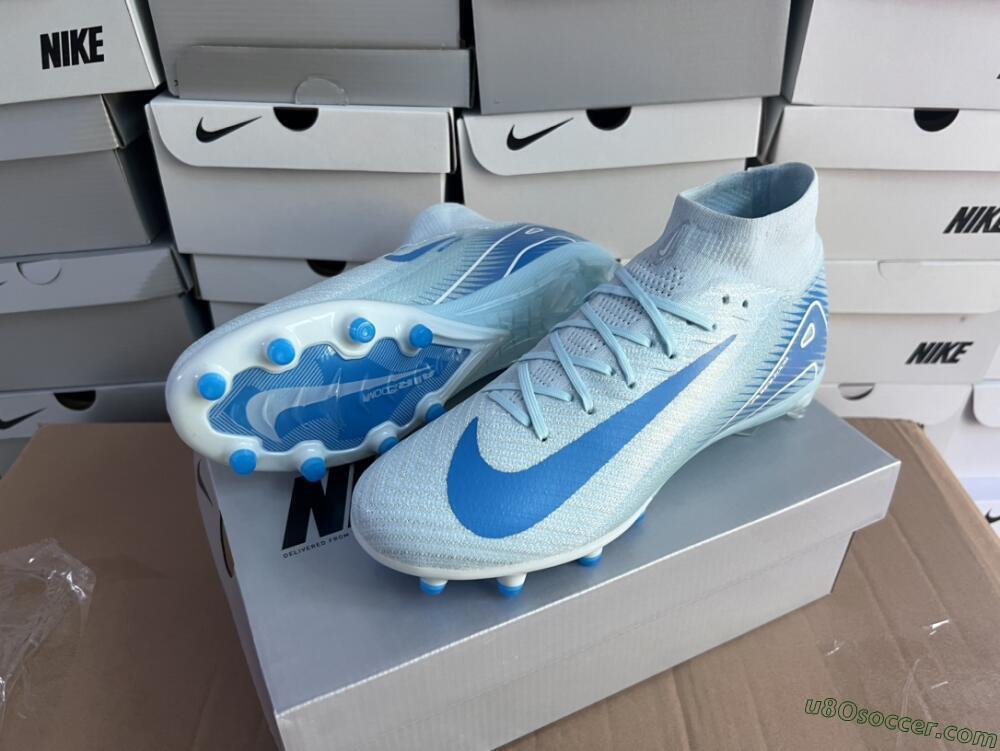 Nike Air Zoom Mercurial Superfly 10 Elite AG Artificial Grass Soccer Cleats - Jade/Beige/Blue