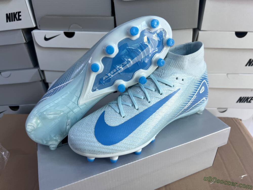 Nike Air Zoom Mercurial Superfly 10 Elite AG Artificial Grass Soccer Cleats - Jade/Beige/Blue