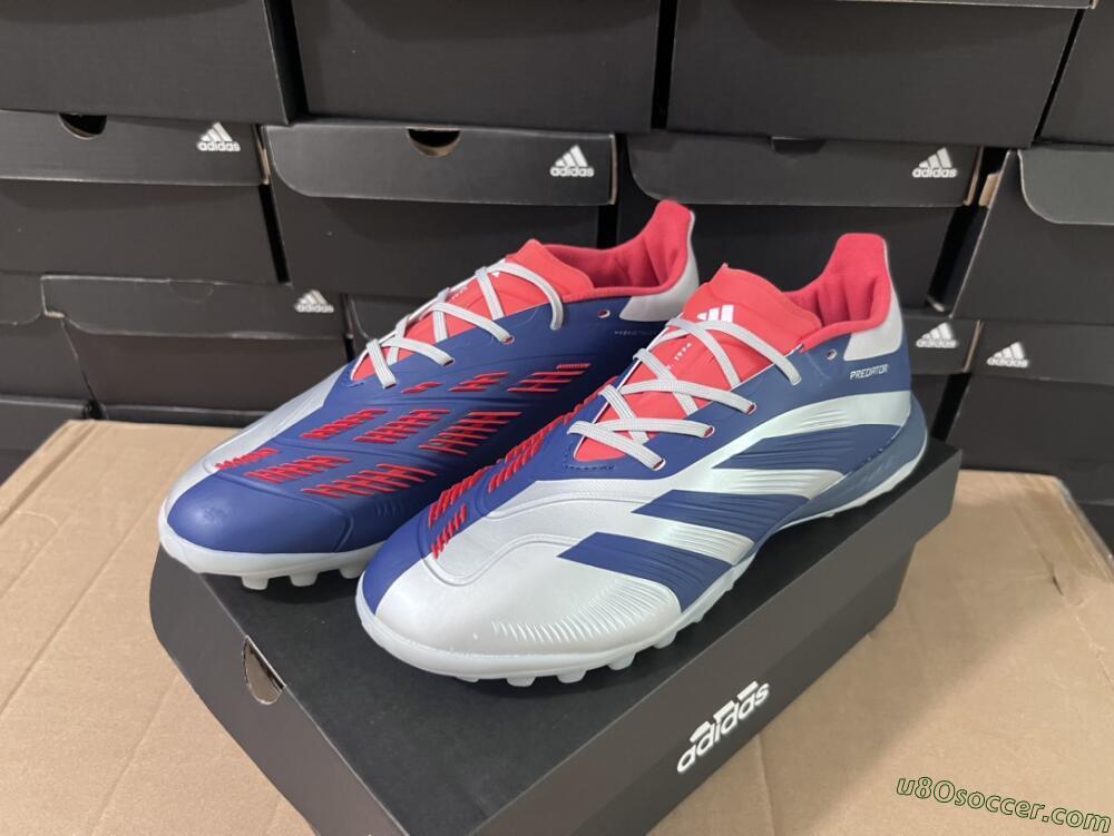 Adidas Predator 24 Elite TF Artificial Turf Soccer Shoes - Silver/Blue/Red