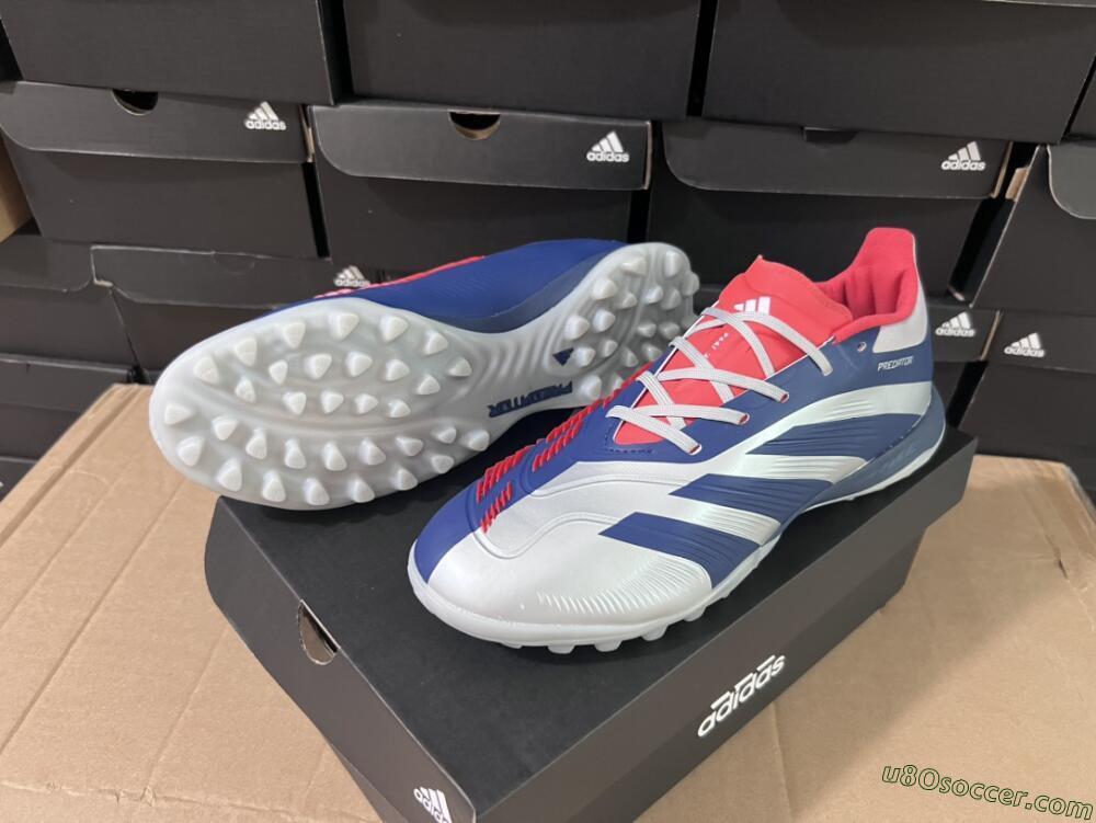 Adidas Predator 24 Elite TF Artificial Turf Soccer Shoes - Silver/Blue/Red