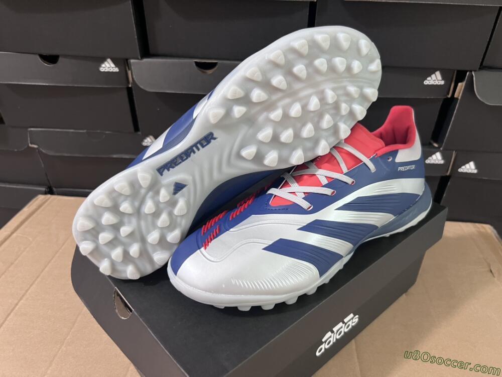 Adidas Predator 24 Elite TF Artificial Turf Soccer Shoes - Silver/Blue/Red