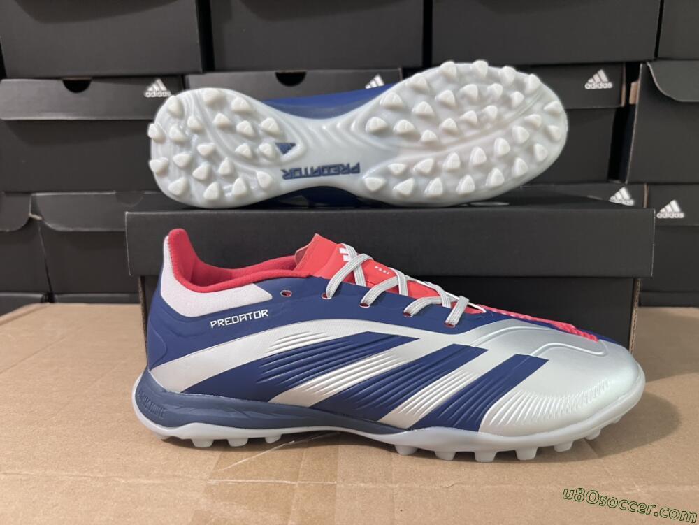 Adidas Predator 24 Elite TF Artificial Turf Soccer Shoes - Silver/Blue/Red