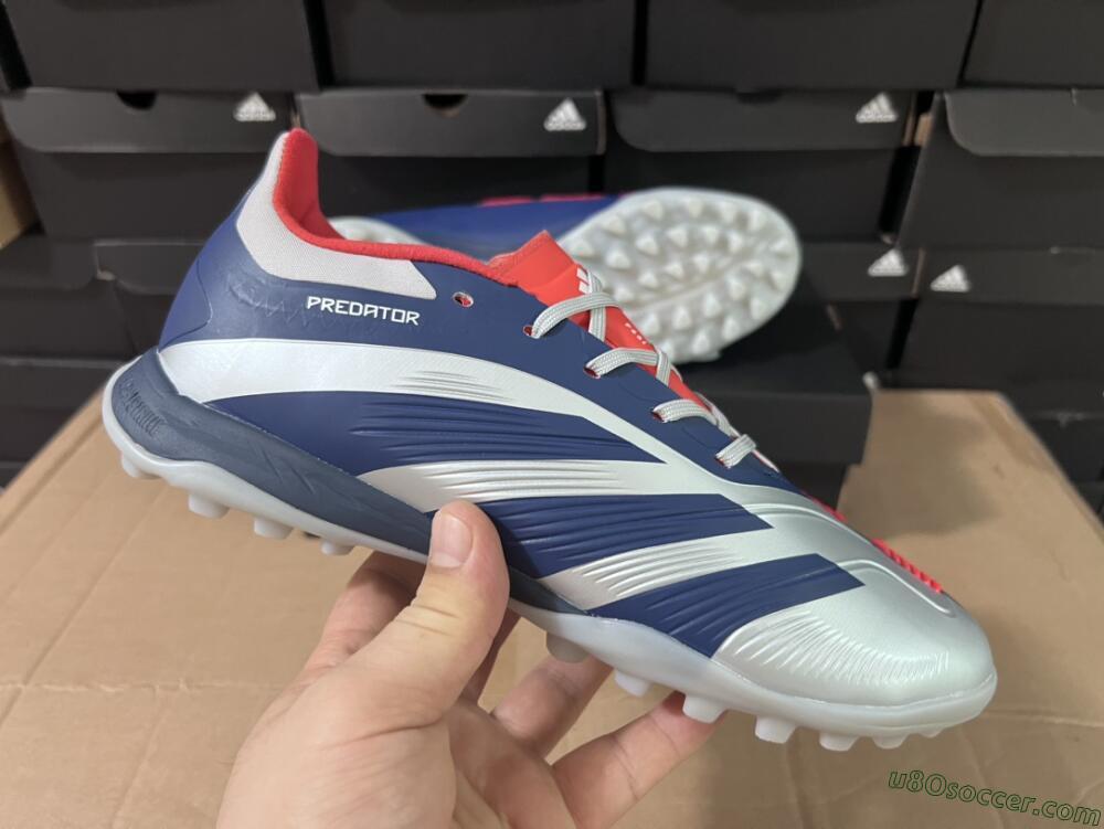 Adidas Predator 24 Elite TF Artificial Turf Soccer Shoes - Silver/Blue/Red
