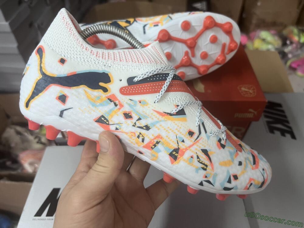 Puma Future Ultimate MG Multi Ground Soccer Cleats - White/Blue/Yellow