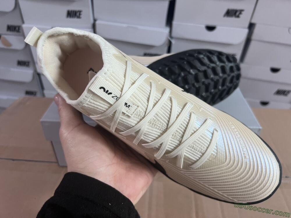 Nike Air Zoom Mercurial Vapor 15 Elite TF Artificial Turf Soccer Shoes - Beige/Black/White