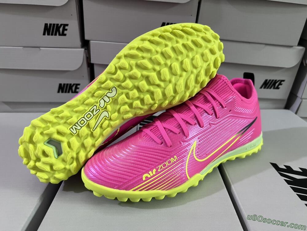 Nike Air Zoom Mercurial Vapor 15 Pro TF Artificial Turf Soccer Shoes - Pink/Yellow/Green/Black