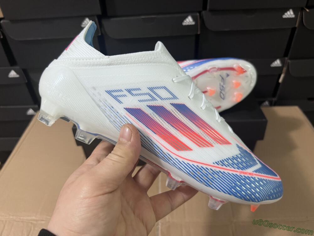 Adidas F50 Adizero FG Firm Ground Soccer Cleats - White/Blue/Pink