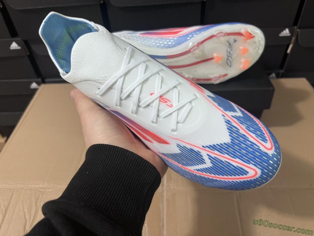Adidas F50 Adizero FG Firm Ground Soccer Cleats - White/Blue/Pink