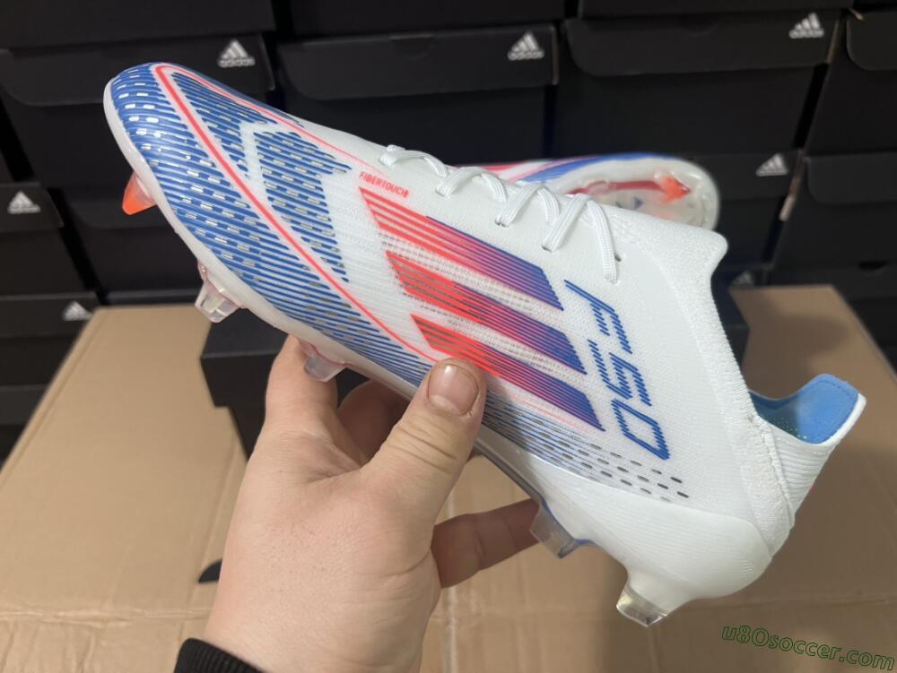 Adidas F50 Adizero FG Firm Ground Soccer Cleats - White/Blue/Pink