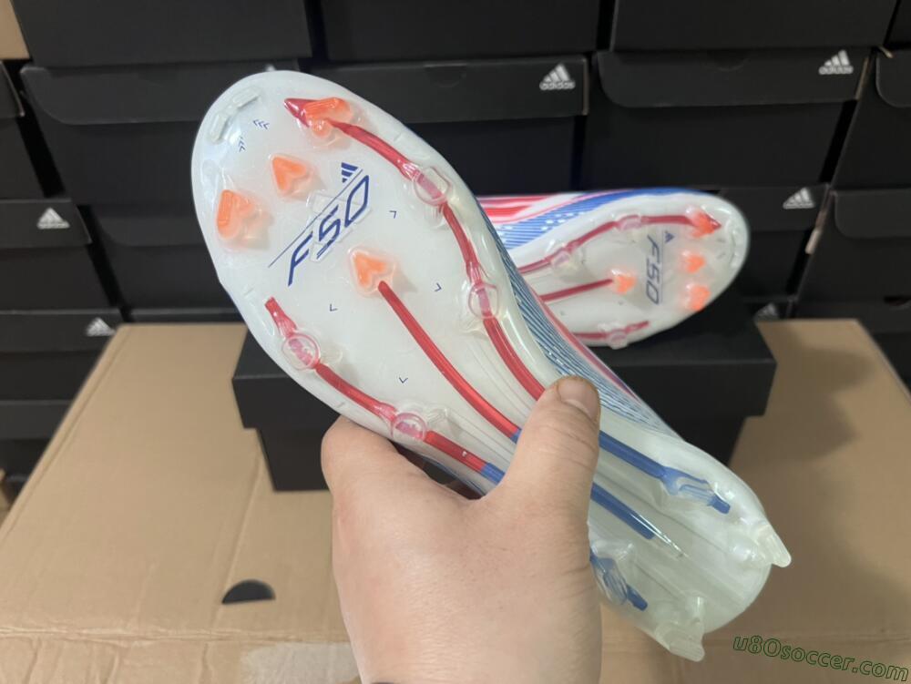 Adidas F50 Adizero FG Firm Ground Soccer Cleats - White/Blue/Pink