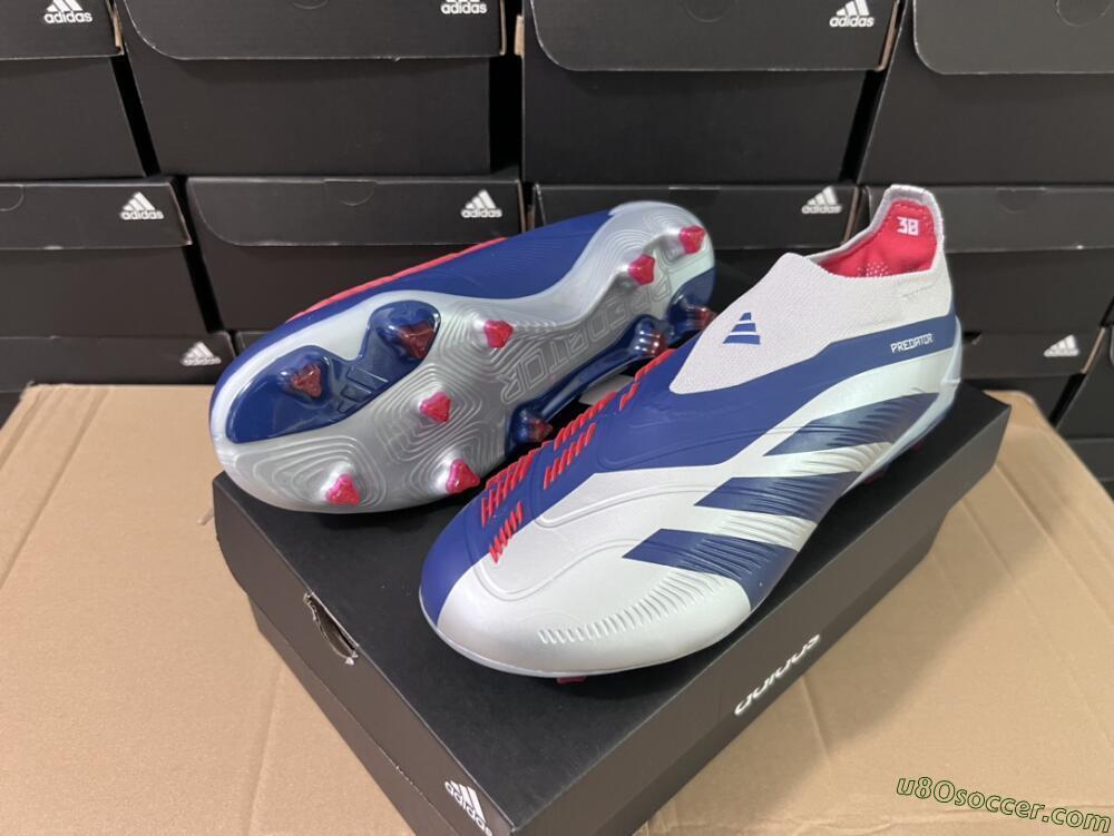 Adidas Predator Accuracy+ Laceless FG Firm Ground Soccer Cleats - Silver/Blue/Red