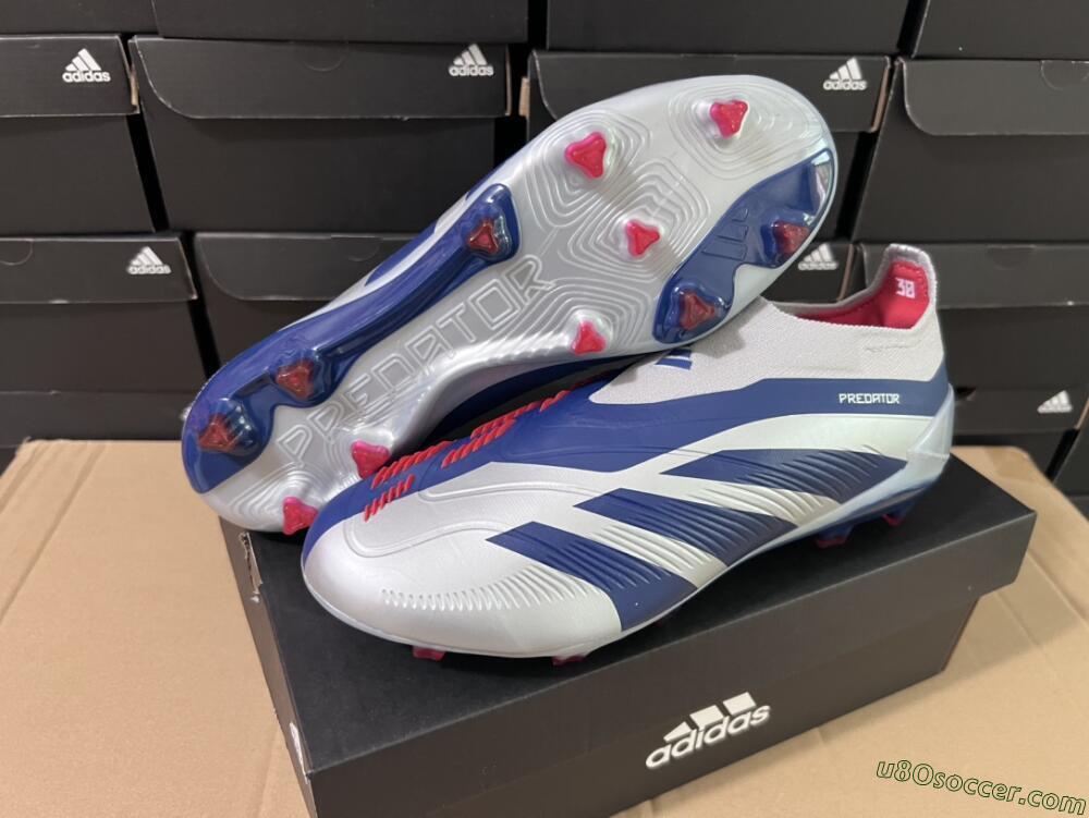 Adidas Predator Accuracy+ Laceless FG Firm Ground Soccer Cleats - Silver/Blue/Red
