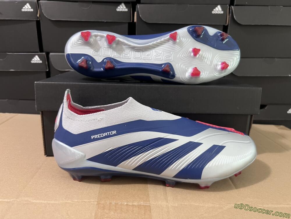 Adidas Predator Accuracy+ Laceless FG Firm Ground Soccer Cleats - Silver/Blue/Red
