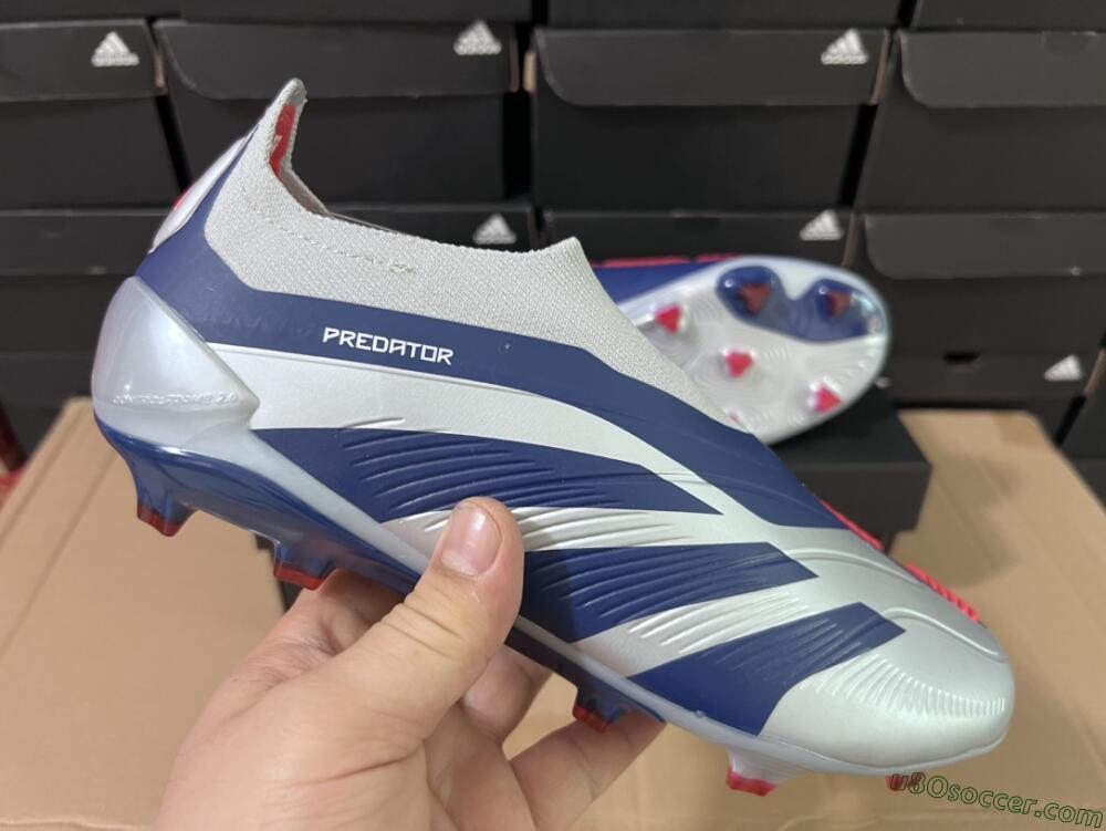 Adidas Predator Accuracy+ Laceless FG Firm Ground Soccer Cleats - Silver/Blue/Red